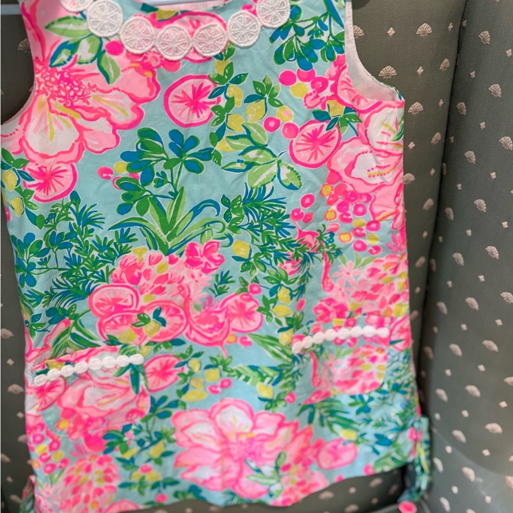 Lilly Pulitzer Girls Floral Shift Dress in Aqua, Pink & Green